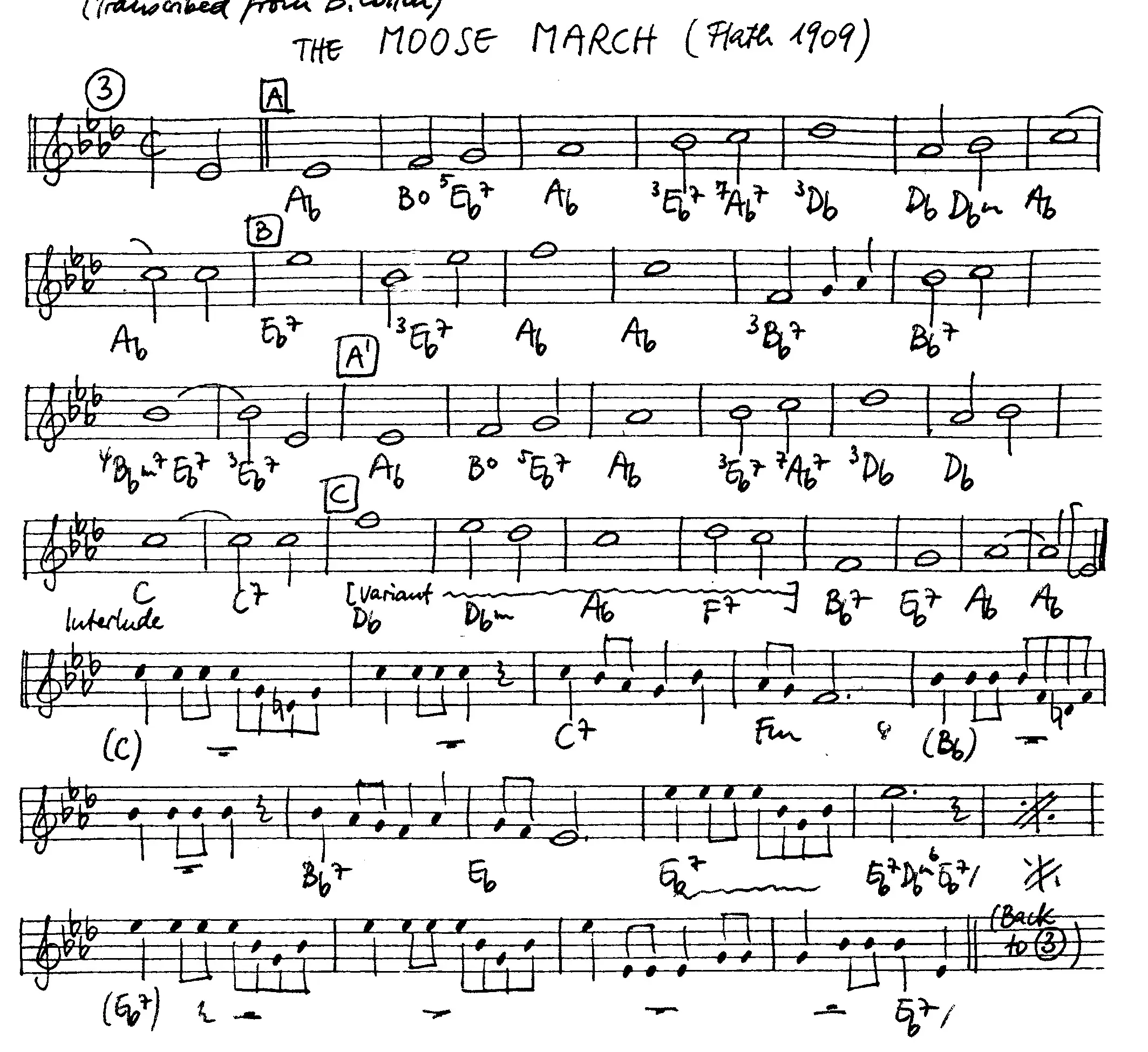 the moose march free jazz leadsheet - Courtesy of the Jungle Jazz Band